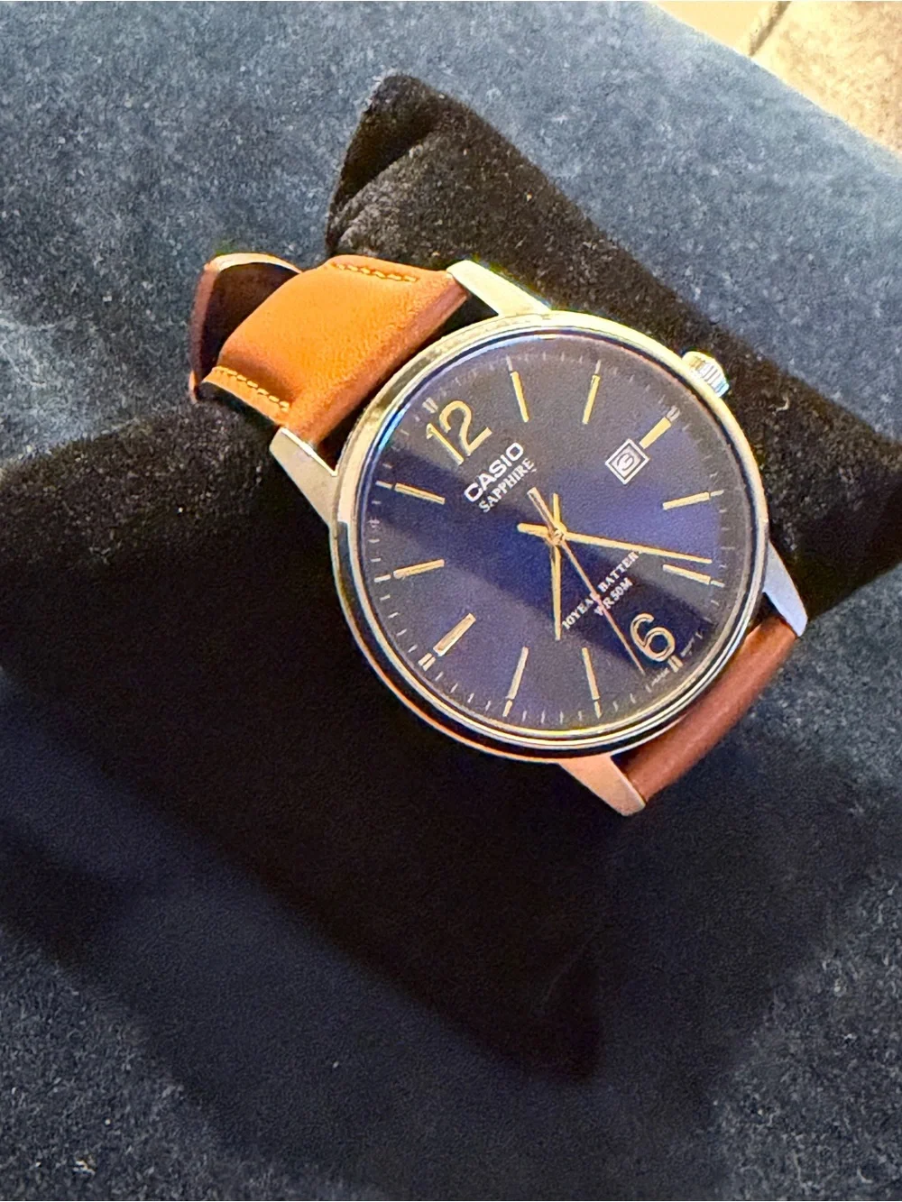 Casio Men's Dress Watch with Tan Leather Strap and Gold Accents